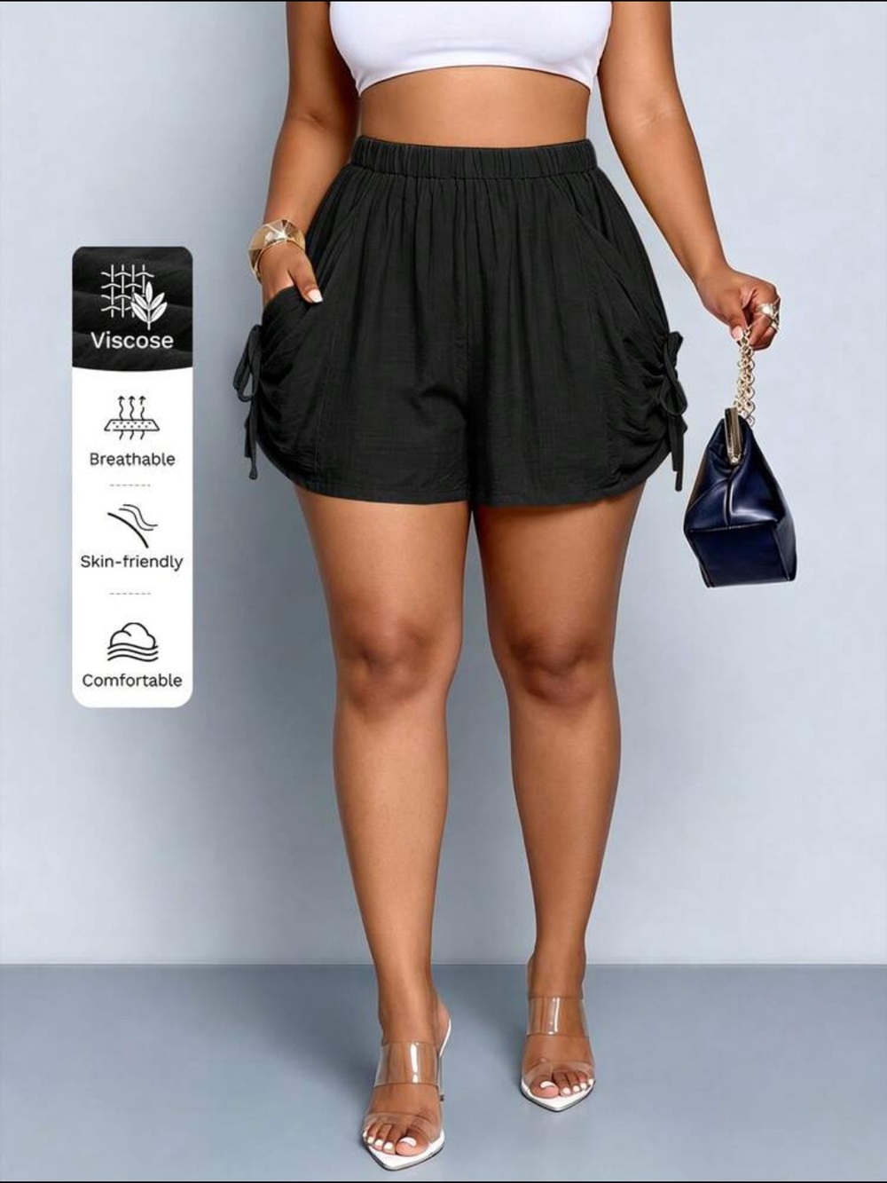 Black High Waist Drawstring Shorts